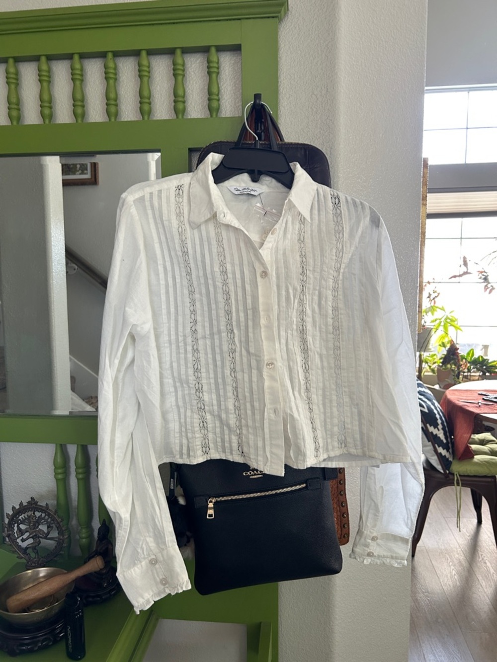 Miss Selfridge White Cropped Embroidered Button-Down Shirt